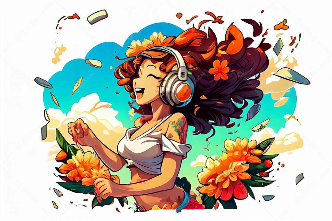 Ilustração de mulher com fone de ouvido