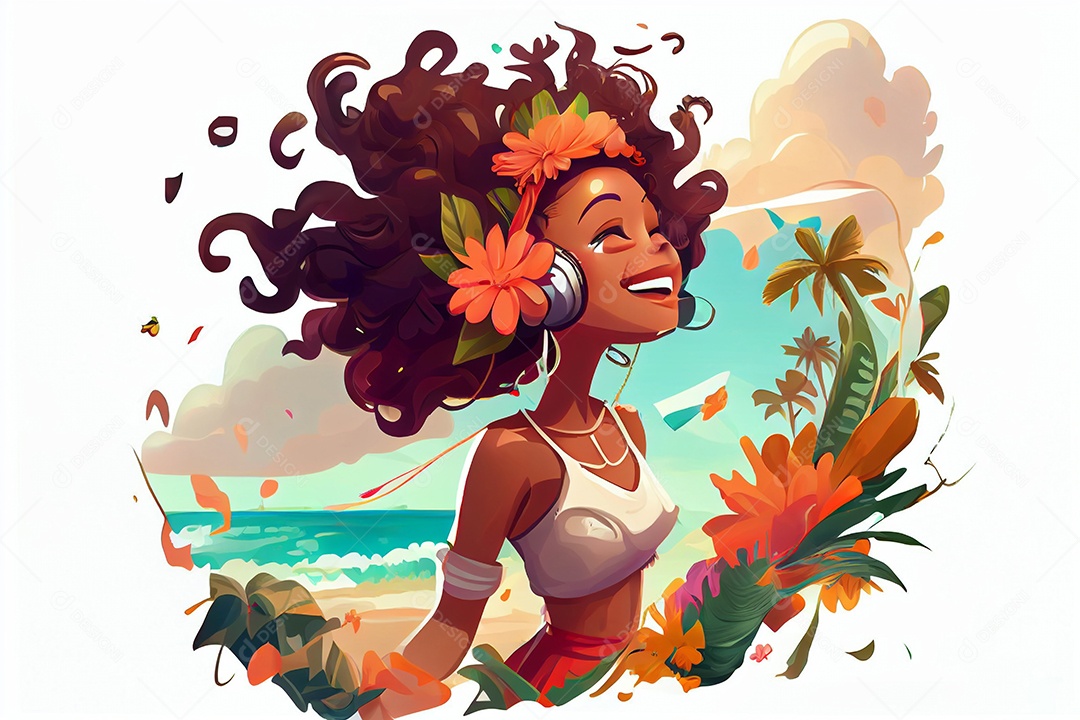 Ilustração de mulher com fone de ouvido