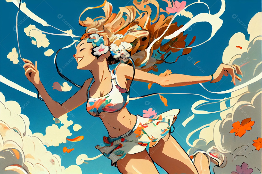 Ilustração de mulher com fone de ouvido