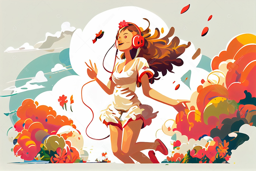 Ilustração de mulher com fone de ouvido