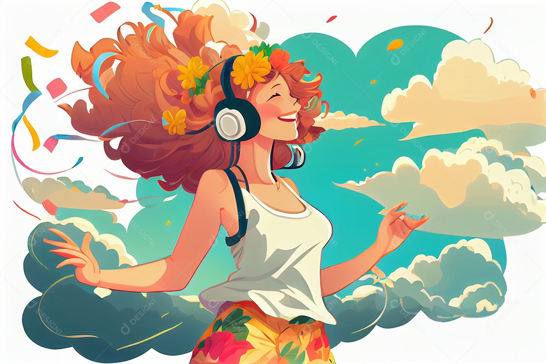 Ilustração de mulher com fone de ouvido