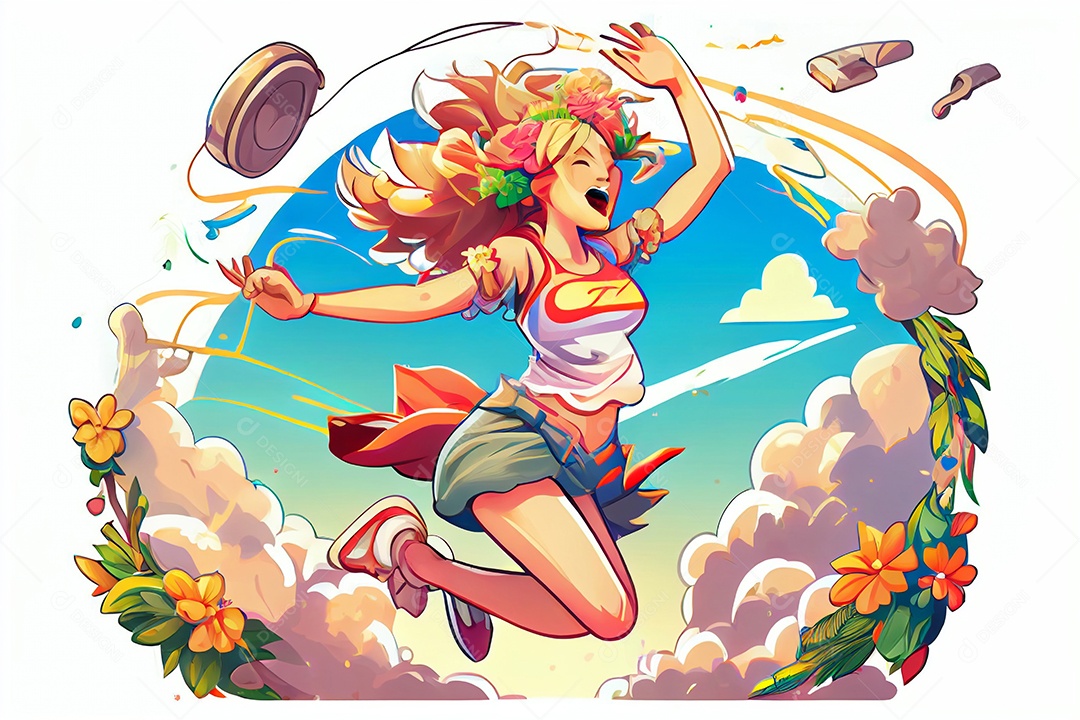 Ilustração menina feliz com fones de ouvido