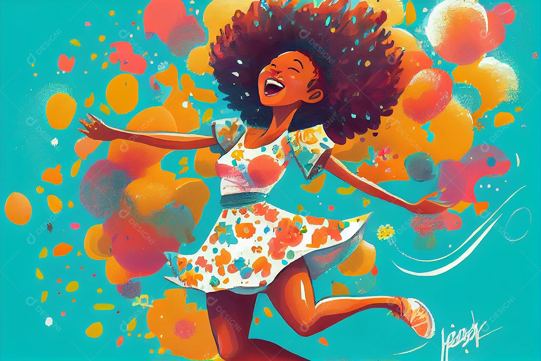 Ilustração menina negra sorridente
