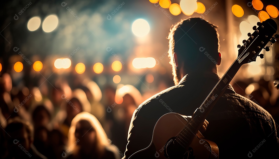 guitarrista tocando guitarra elétrica em um show.