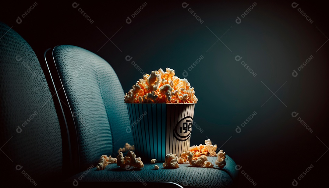 Balde de pipoca sobre poltrona.