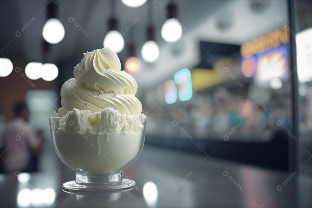 Sorvete de baunilha gourmet na tigela de vidro na mesa de sorveteria sobremesa congelada