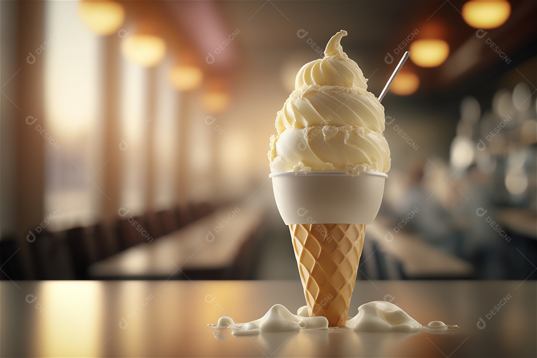 Sorvete de baunilha gourmet na tigela de vidro na mesa de sorveteria sobremesa congelada