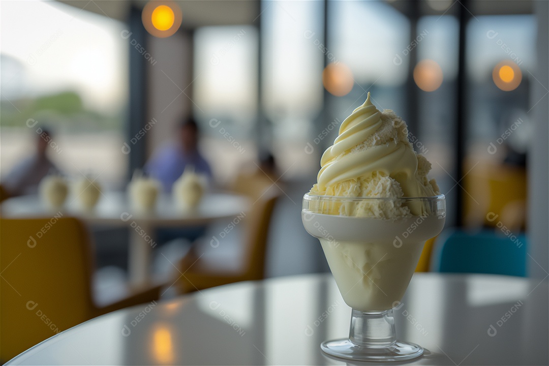 Sorvete de baunilha gourmet na tigela de vidro na mesa de sorveteria sobremesa congelada