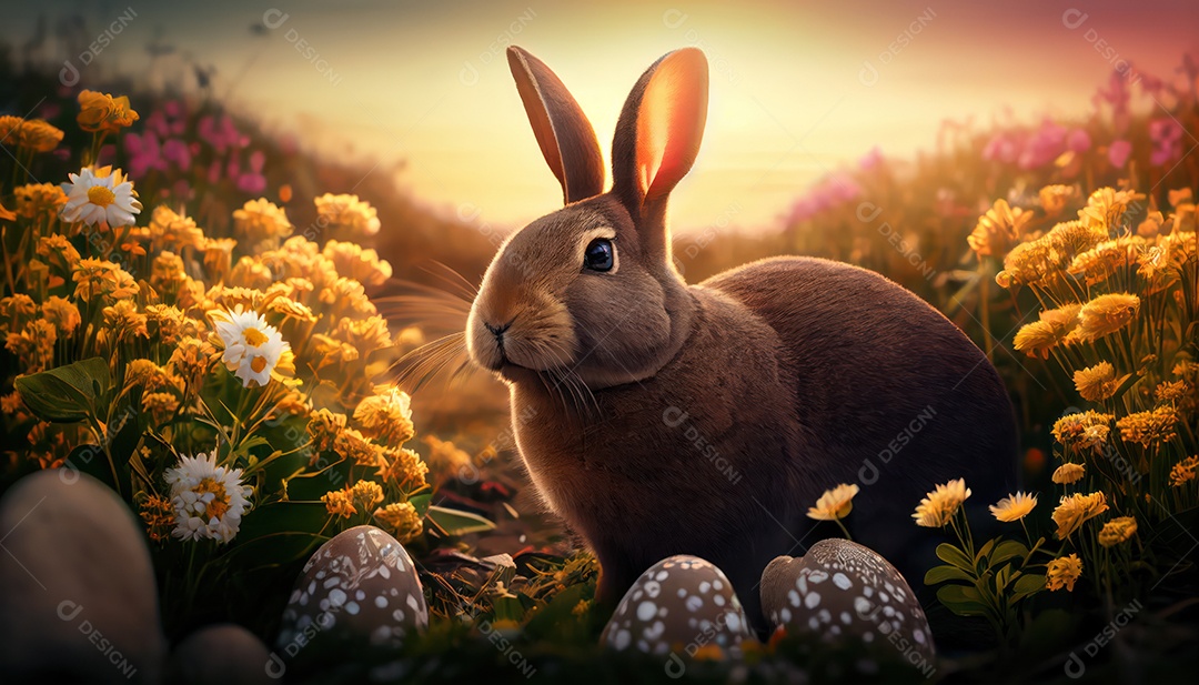 Coelho da páscoa sobre floresta