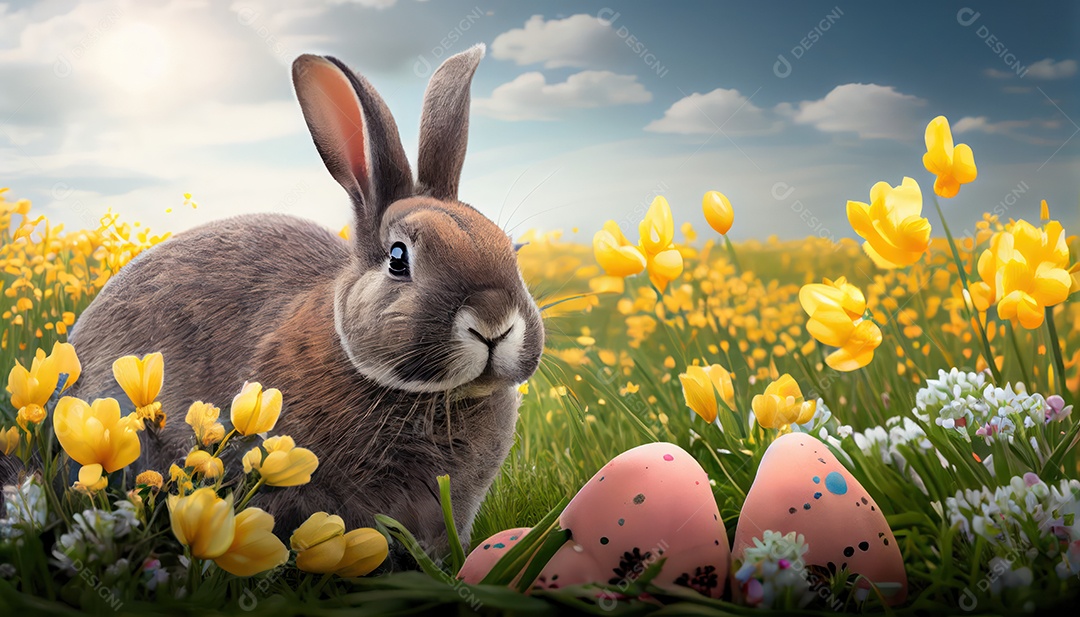 Coelho da páscoa sobre floresta