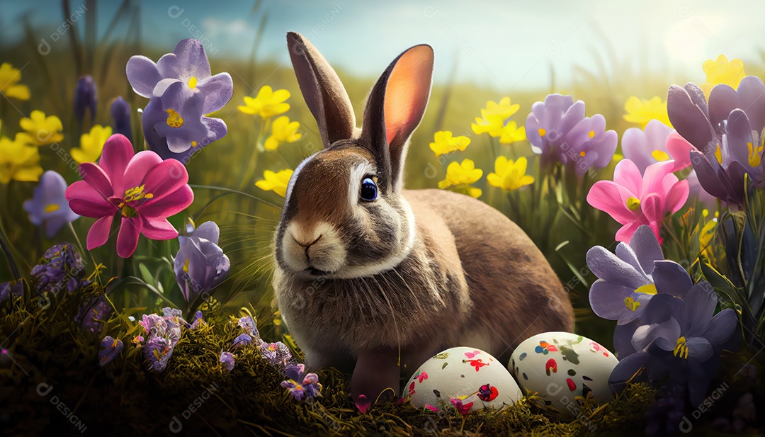 Coelho da páscoa sobre floresta