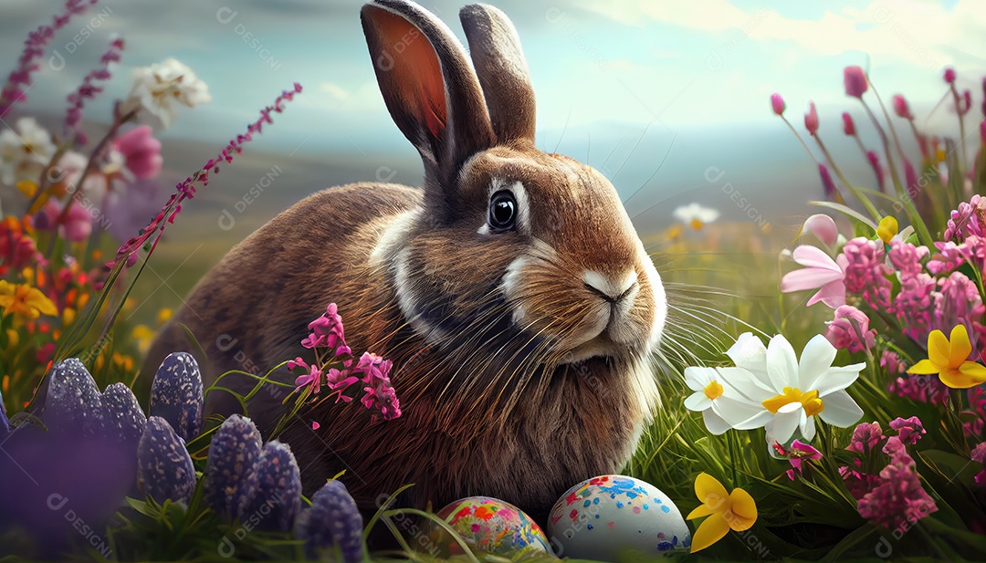 Coelho da páscoa sobre floresta