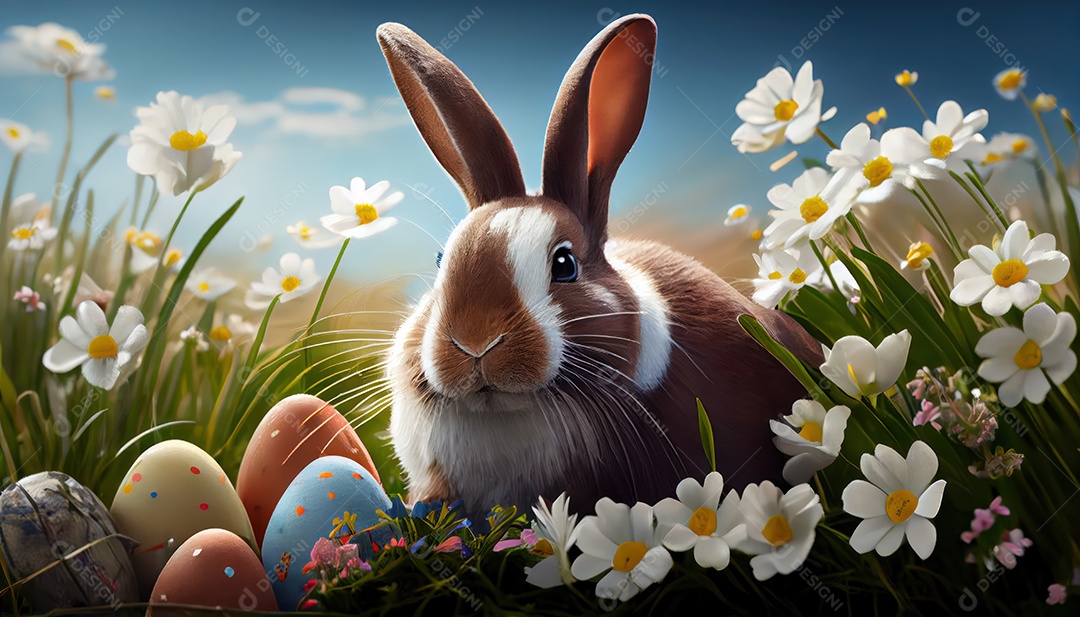 Coelho da páscoa sobre floresta