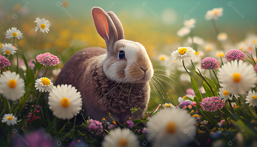 Coelho da páscoa sobre floresta