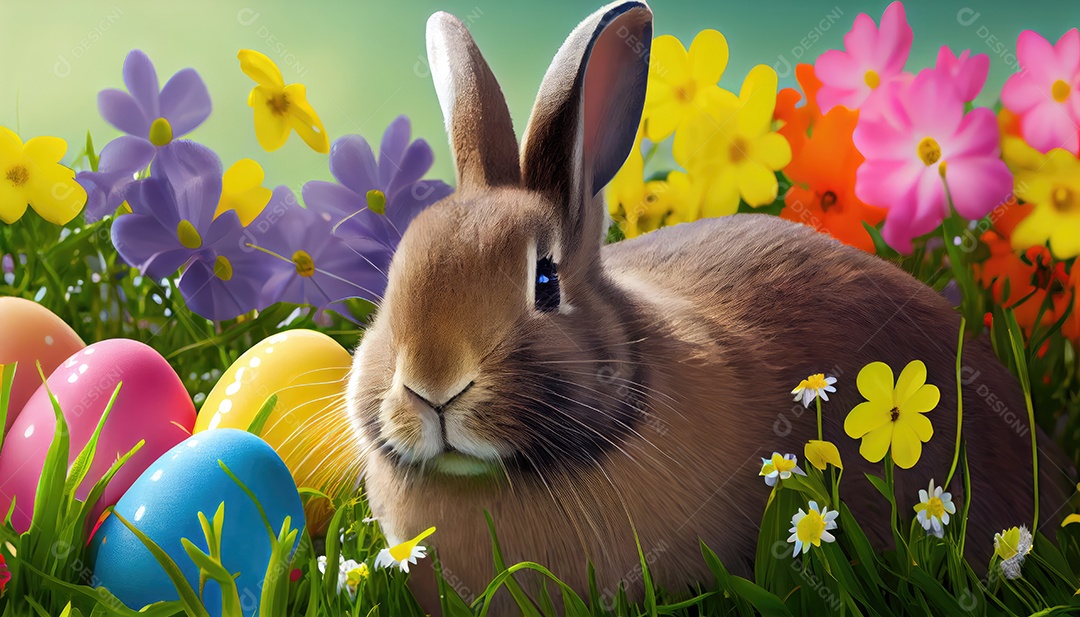 Coelho da páscoa sobre floresta