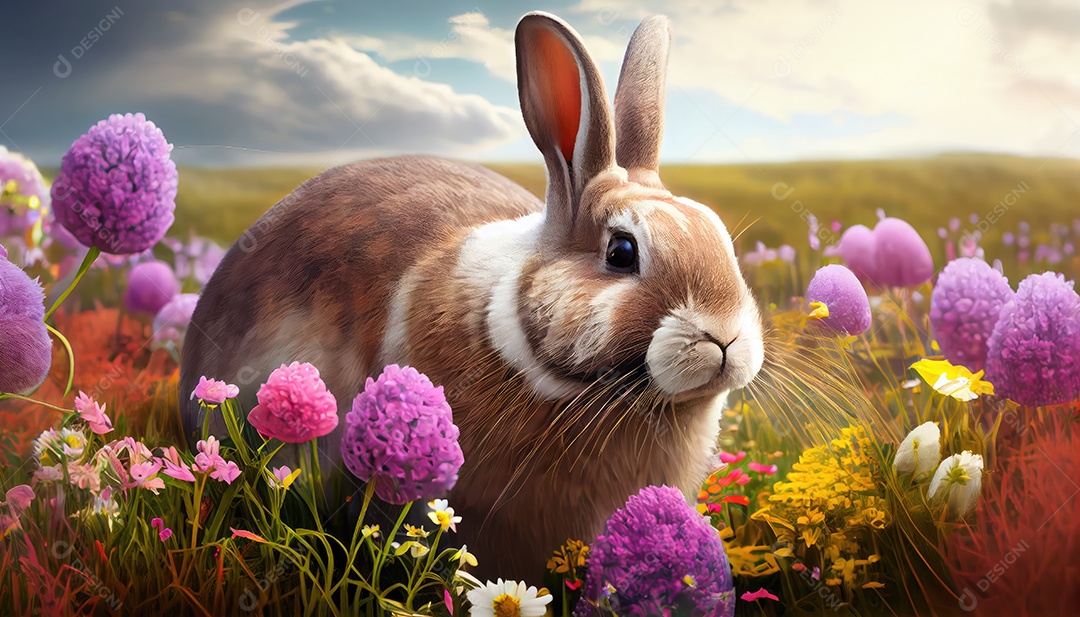 Coelho da páscoa sobre floresta