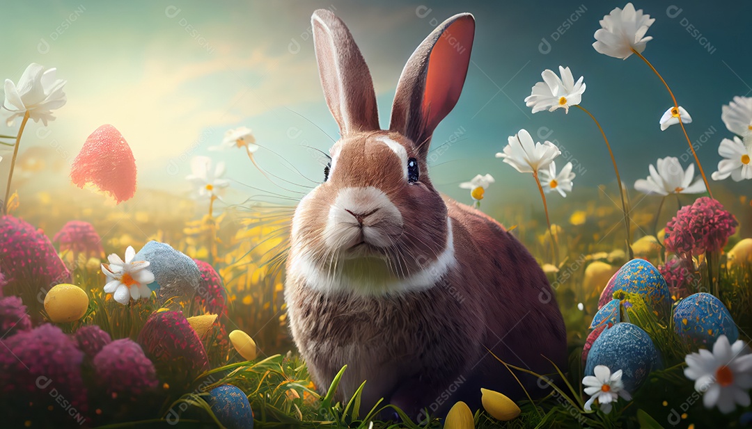 Coelho da páscoa sobre floresta