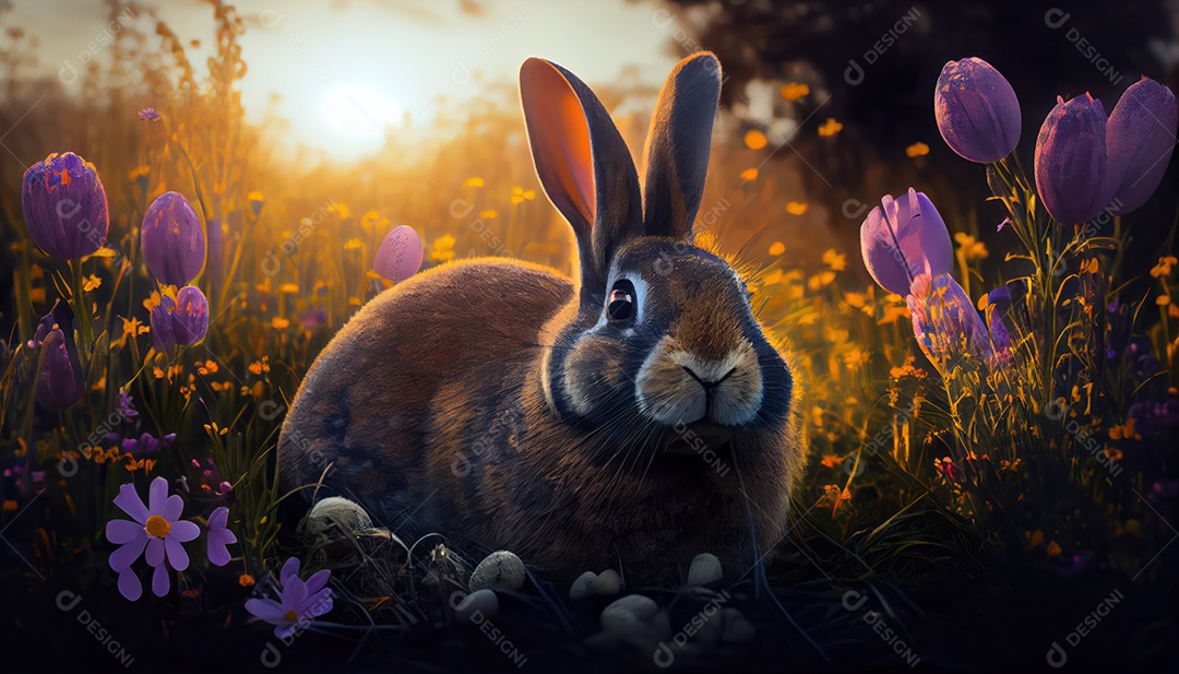 Coelho da páscoa sobre floresta