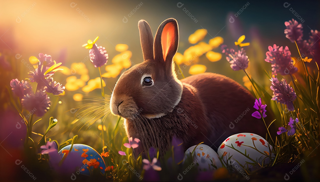 Coelho da páscoa sobre floresta