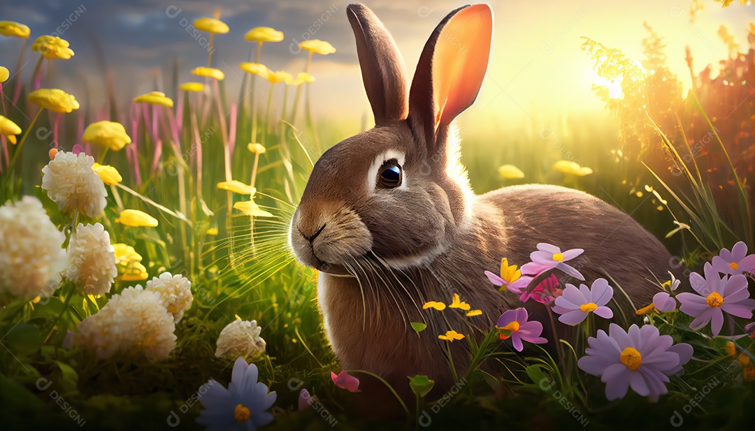 Coelho da páscoa sobre floresta