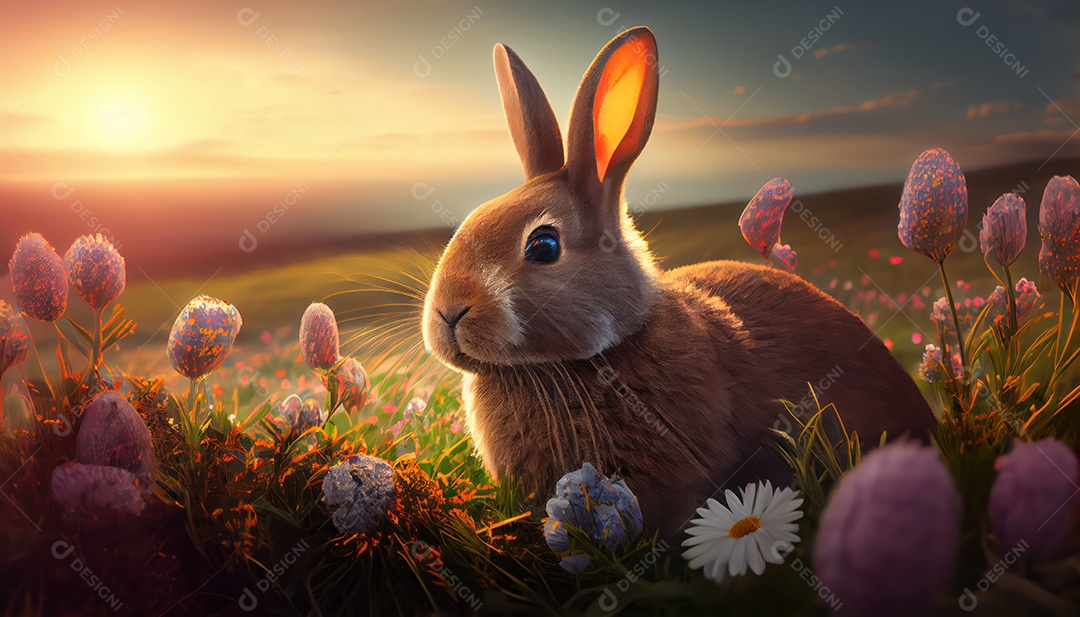 Coelho da páscoa sobre floresta