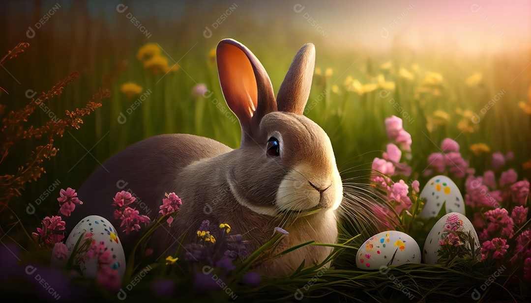 Coelho da páscoa sobre floresta