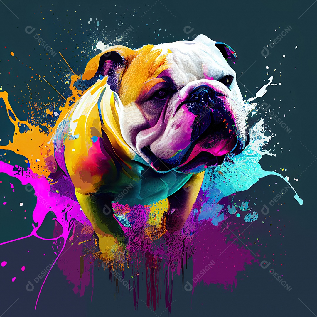 Cachorro Bulldog na tinta colorida