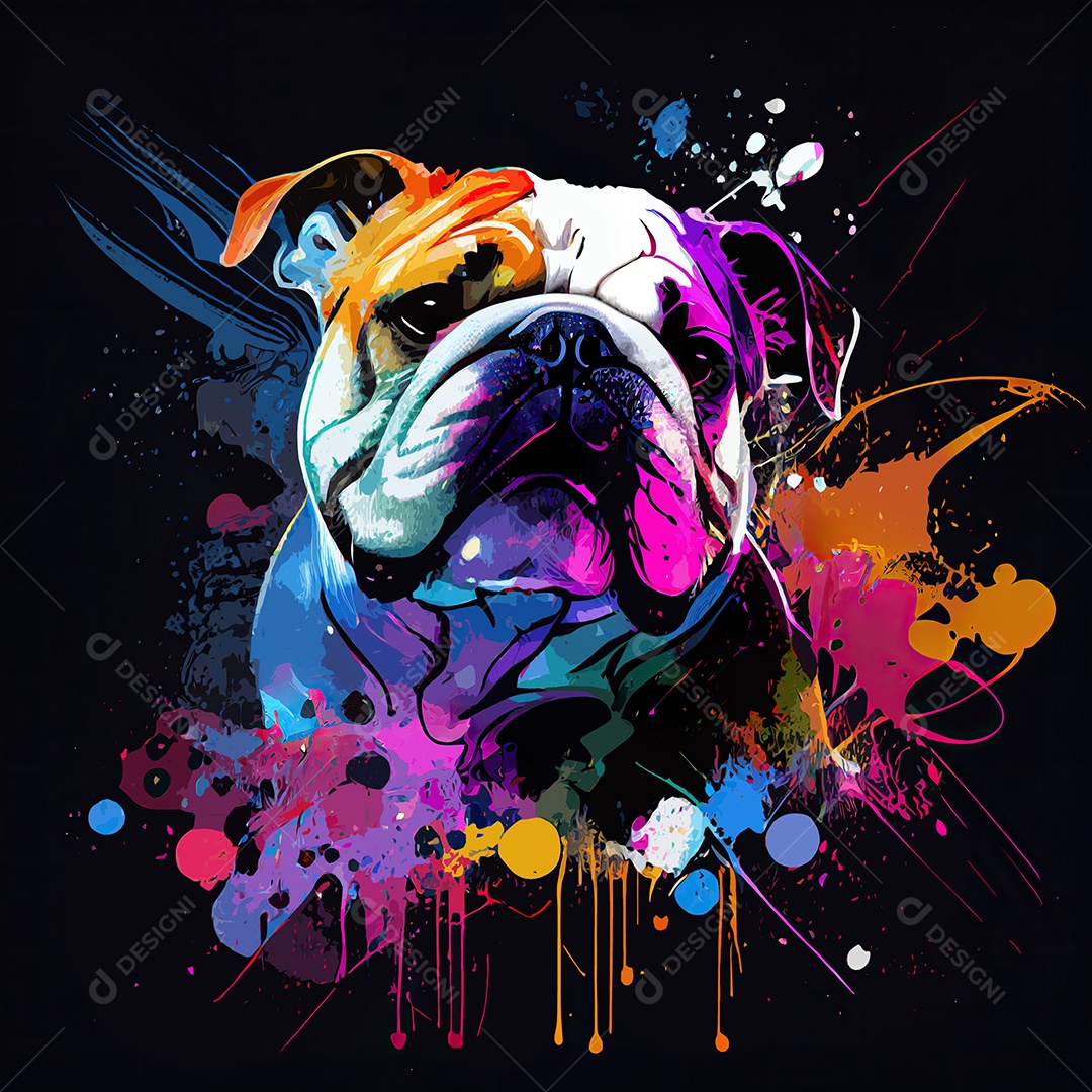 Cachorro Bulldog na tinta colorida