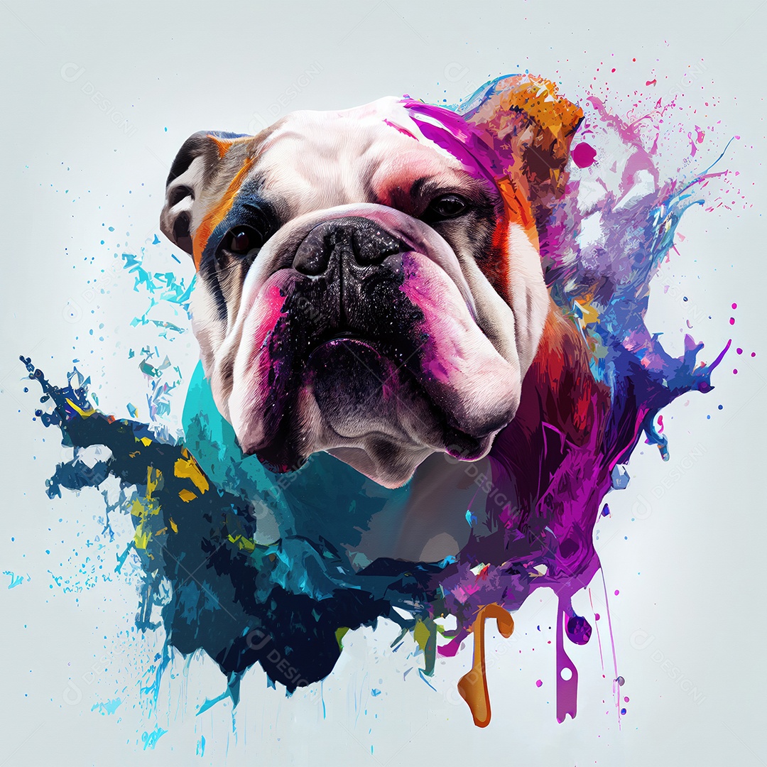Cachorro Bulldog na tinta colorida