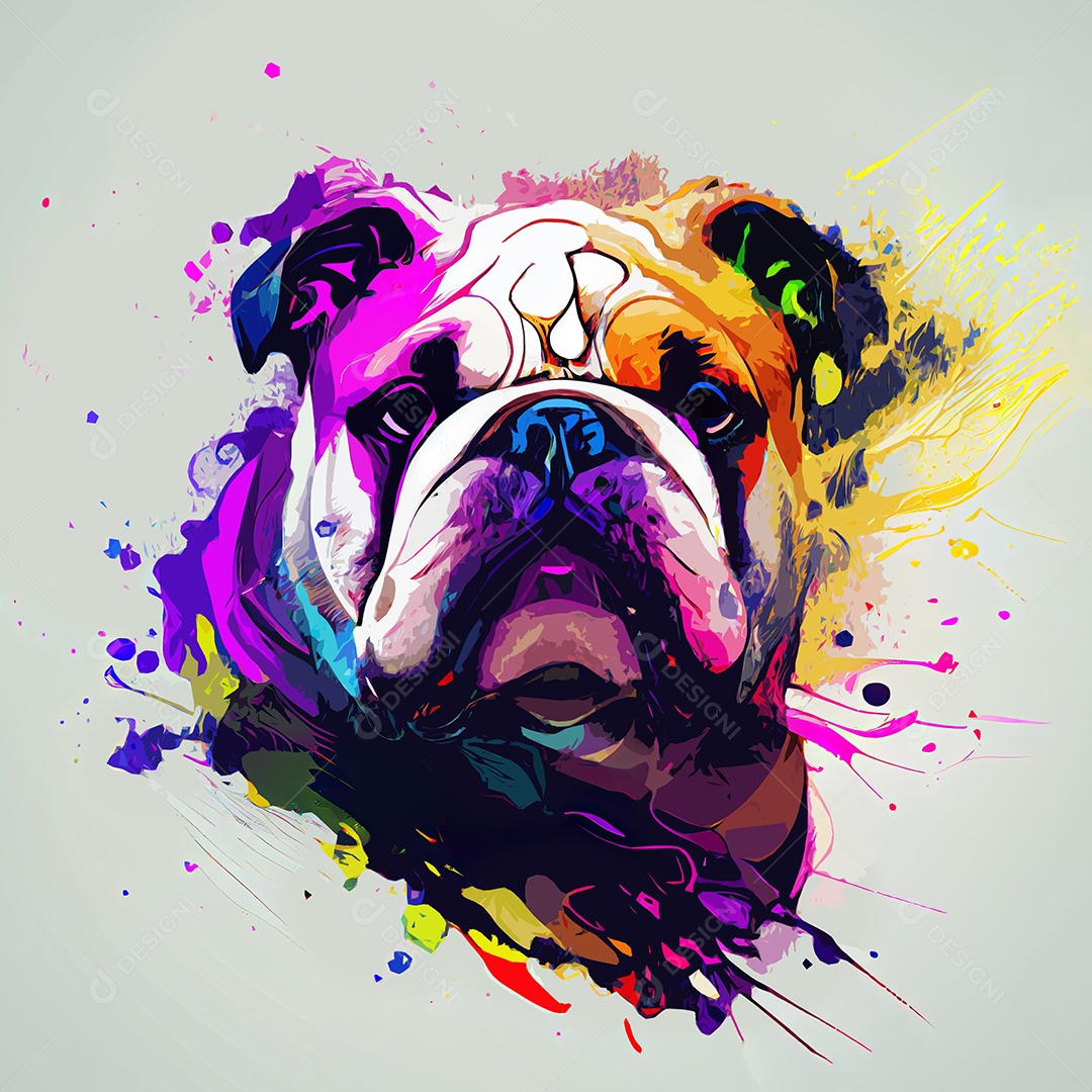 Cachorro Bulldog na tinta colorida
