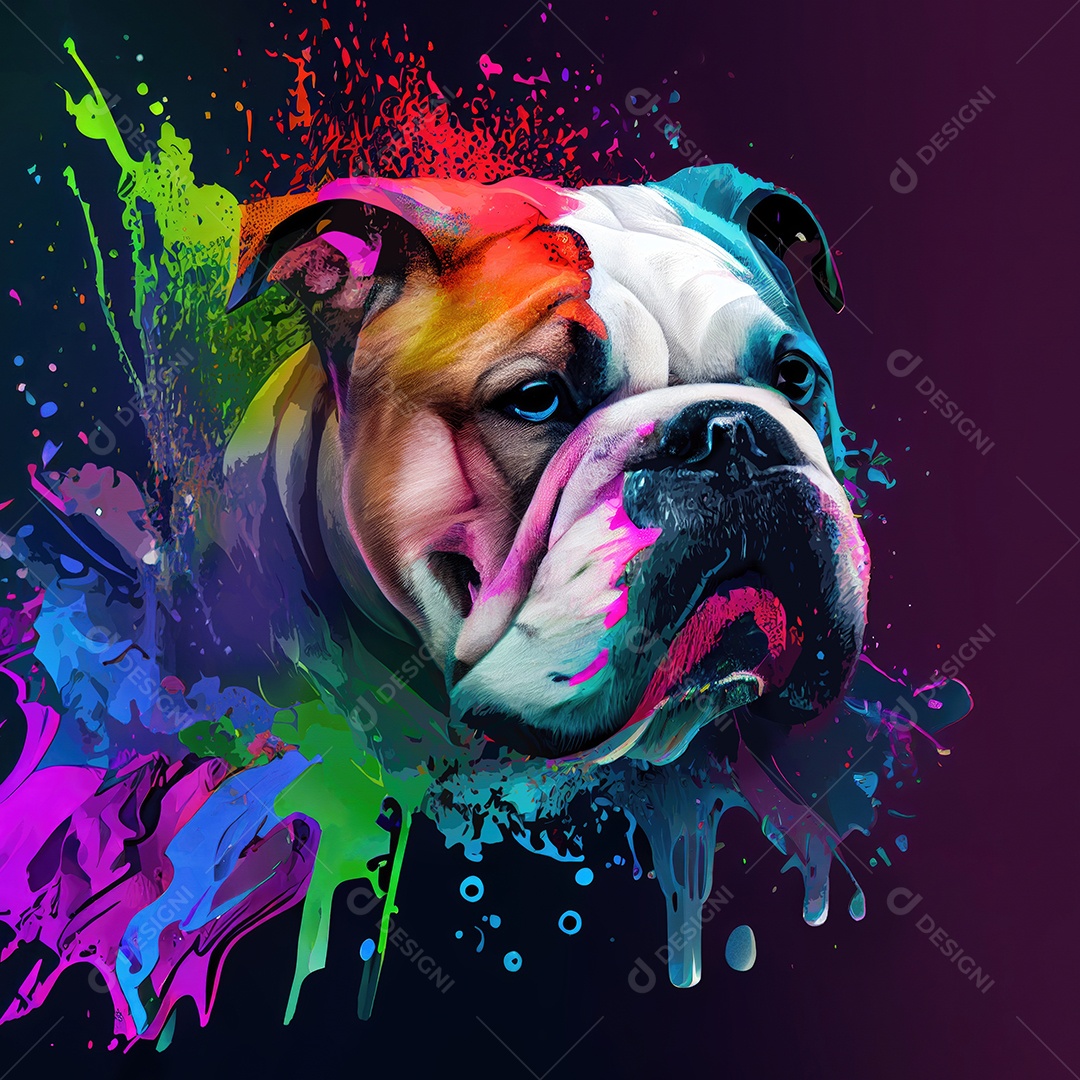 Cachorro Bulldog na tinta colorida