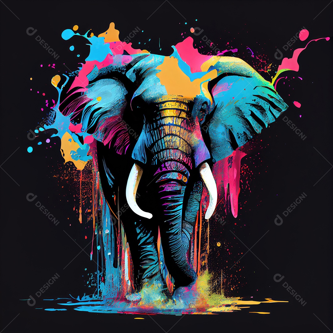 Elefante na tinta colorida