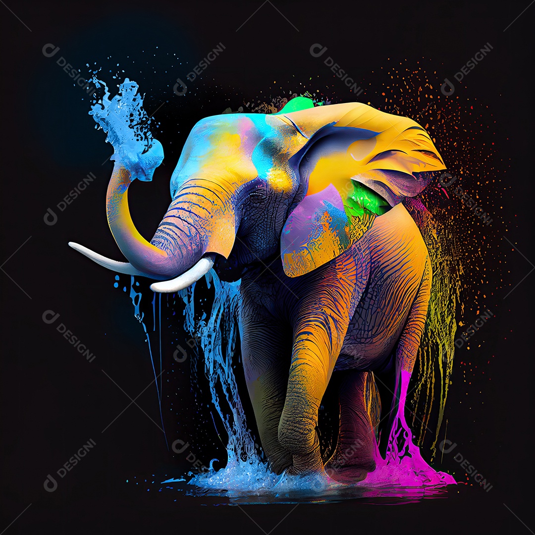 Elefante na tinta colorida