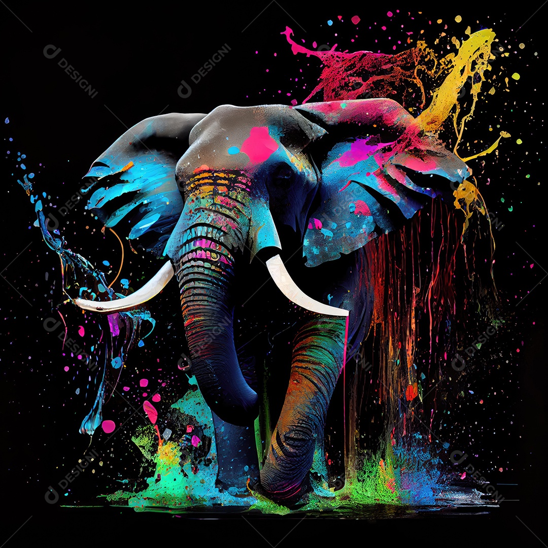 Elefante na tinta colorida