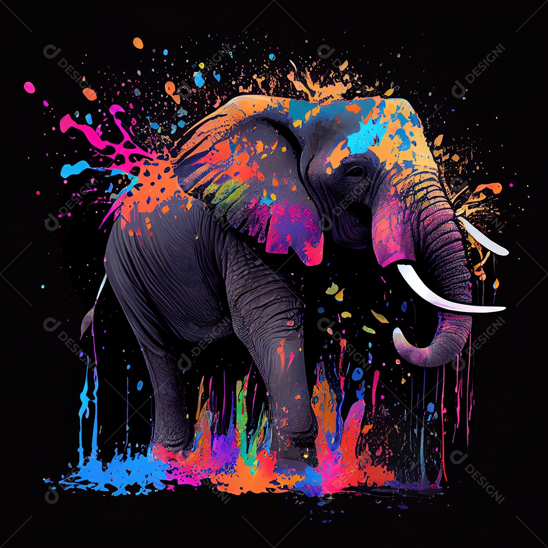 Elefante na tinta colorida