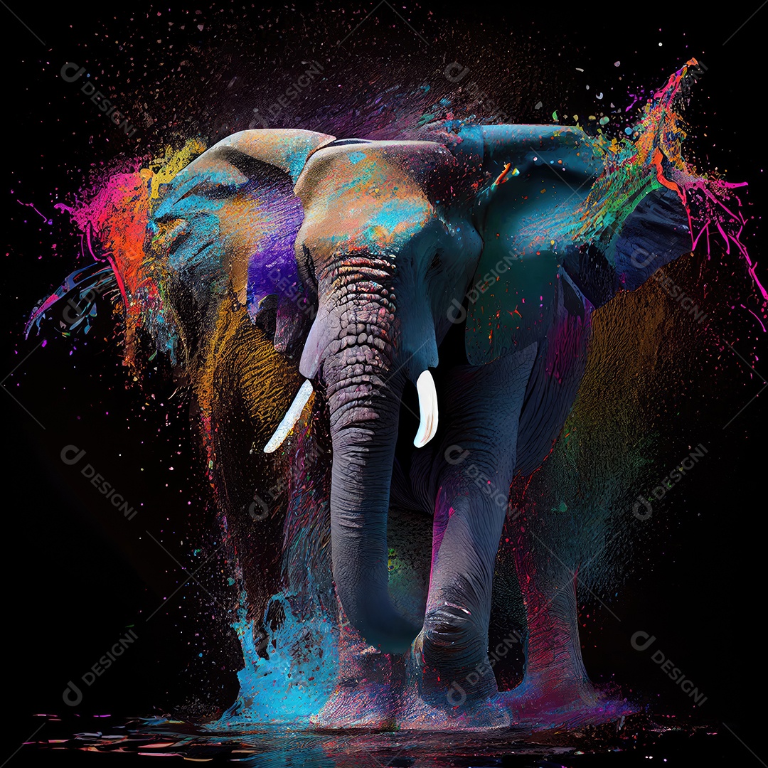 Elefante na tinta colorida