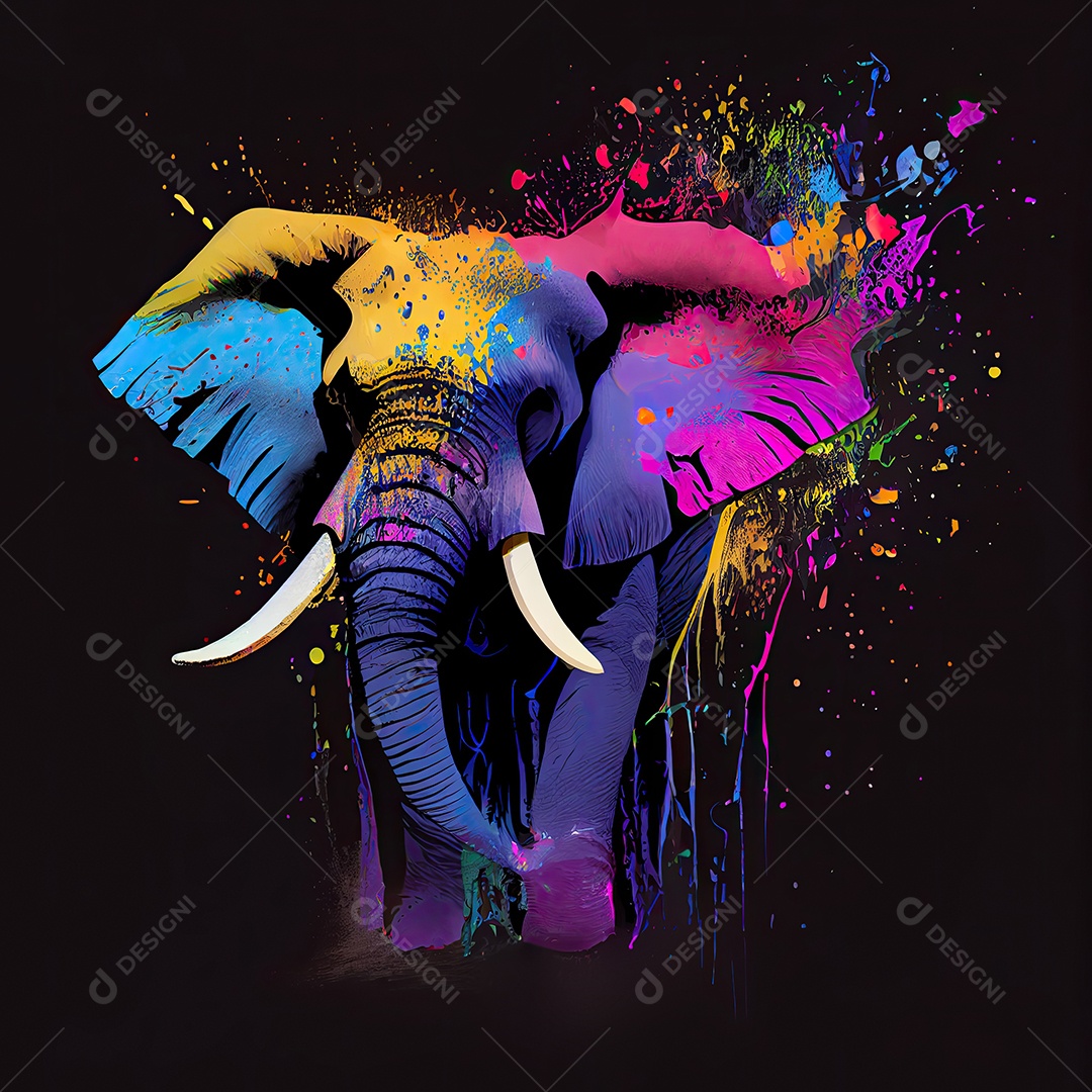 Elefante na tinta colorida