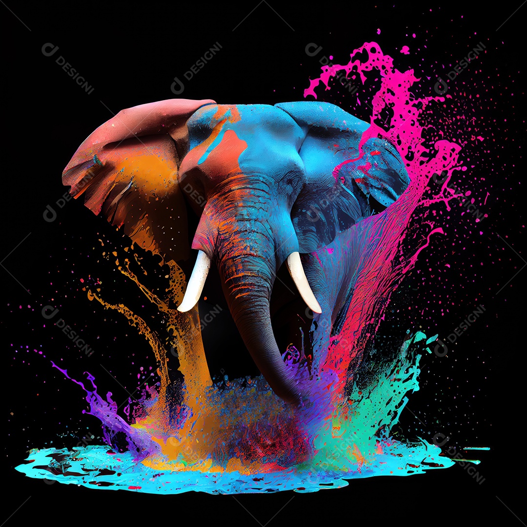 Elefante na tinta colorida