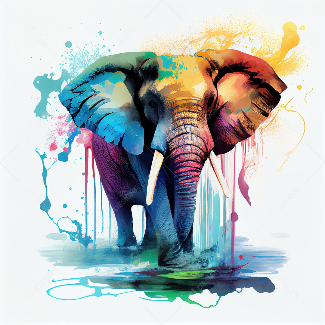 Elefante na tinta colorida