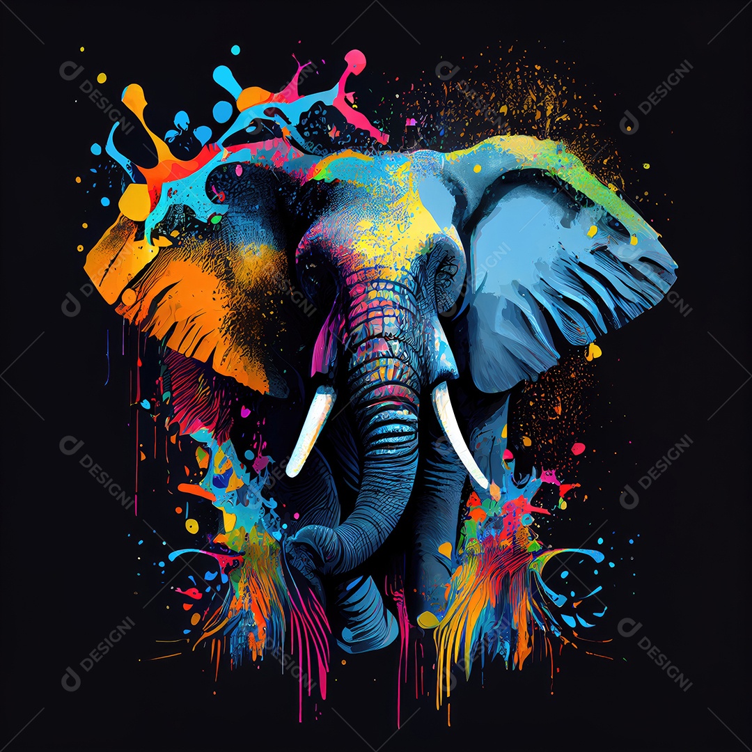 Elefante na tinta colorida