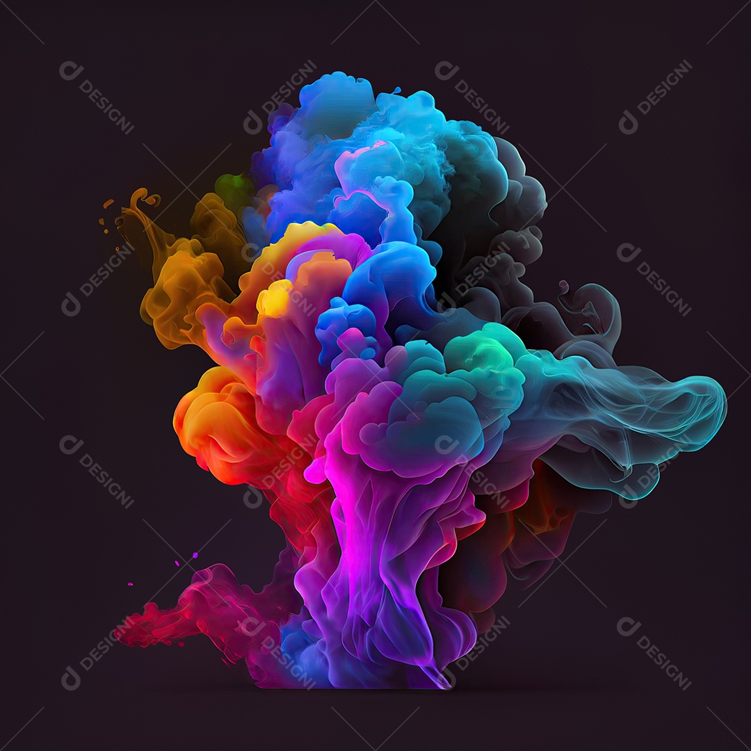 Explosão de uma fumaça colorida no fundo preto