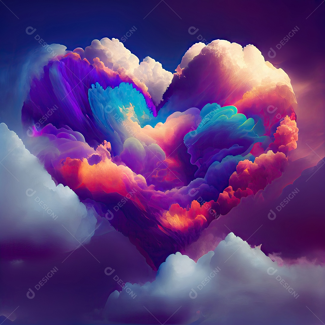 Nuvem colorida em formato de coração, com tema dia dos namorados