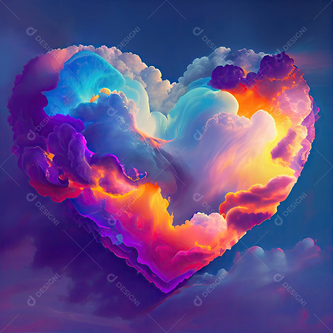 Nuvem colorida em formato de coração, com tema dia dos namorados