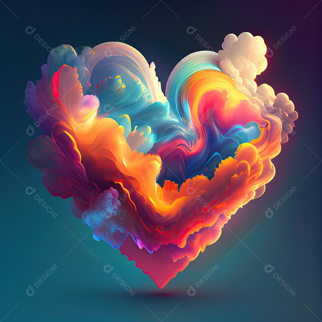 Nuvem colorida em formato de coração, com tema dia dos namorados
