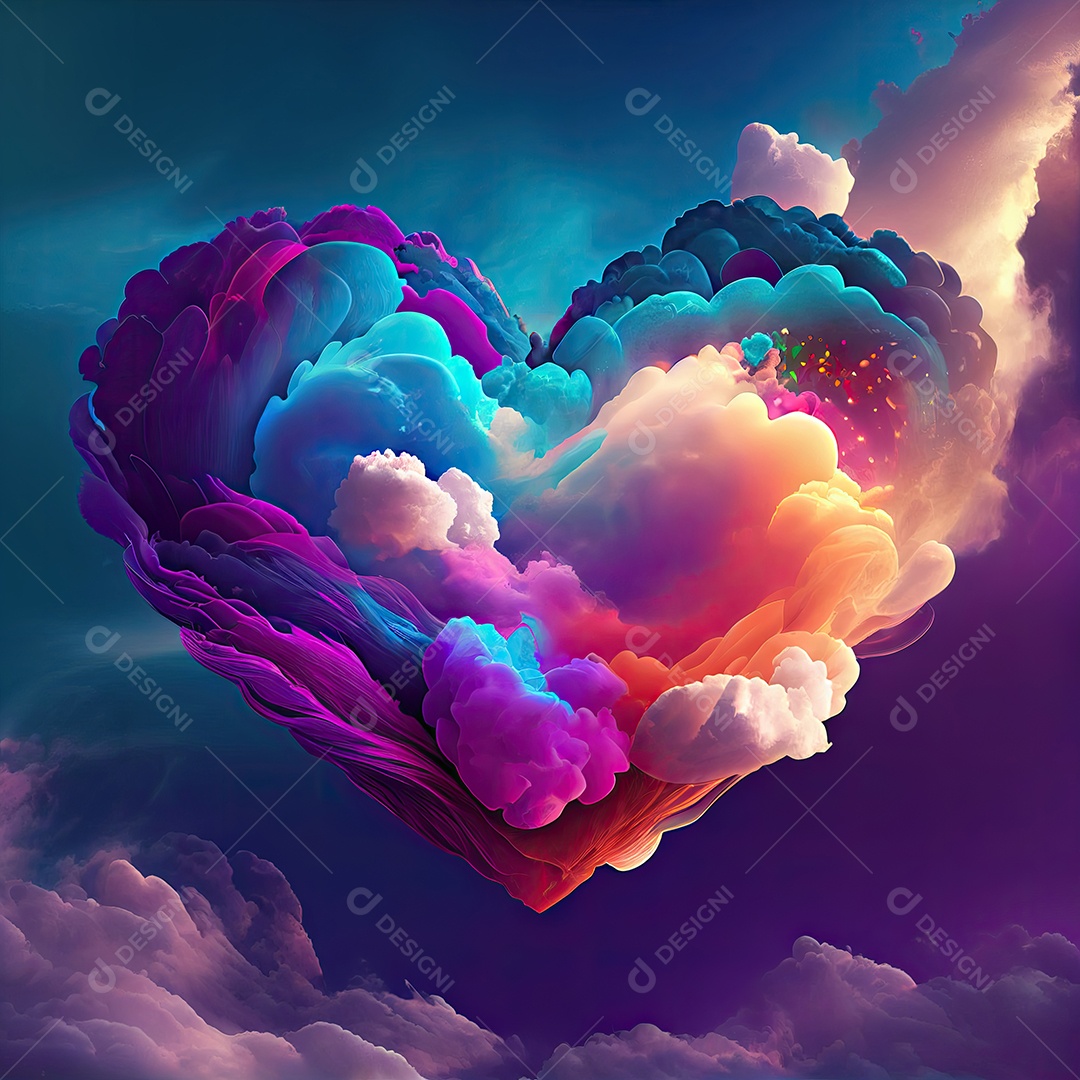 Nuvem colorida em formato de coração, com tema dia dos namorados