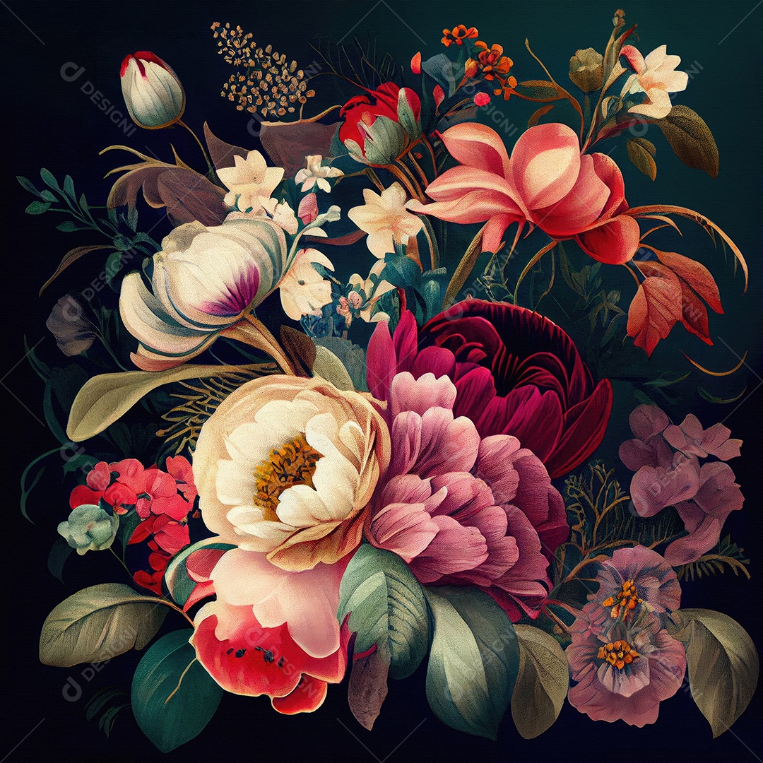 Papel de parede vintage com flores coloridas