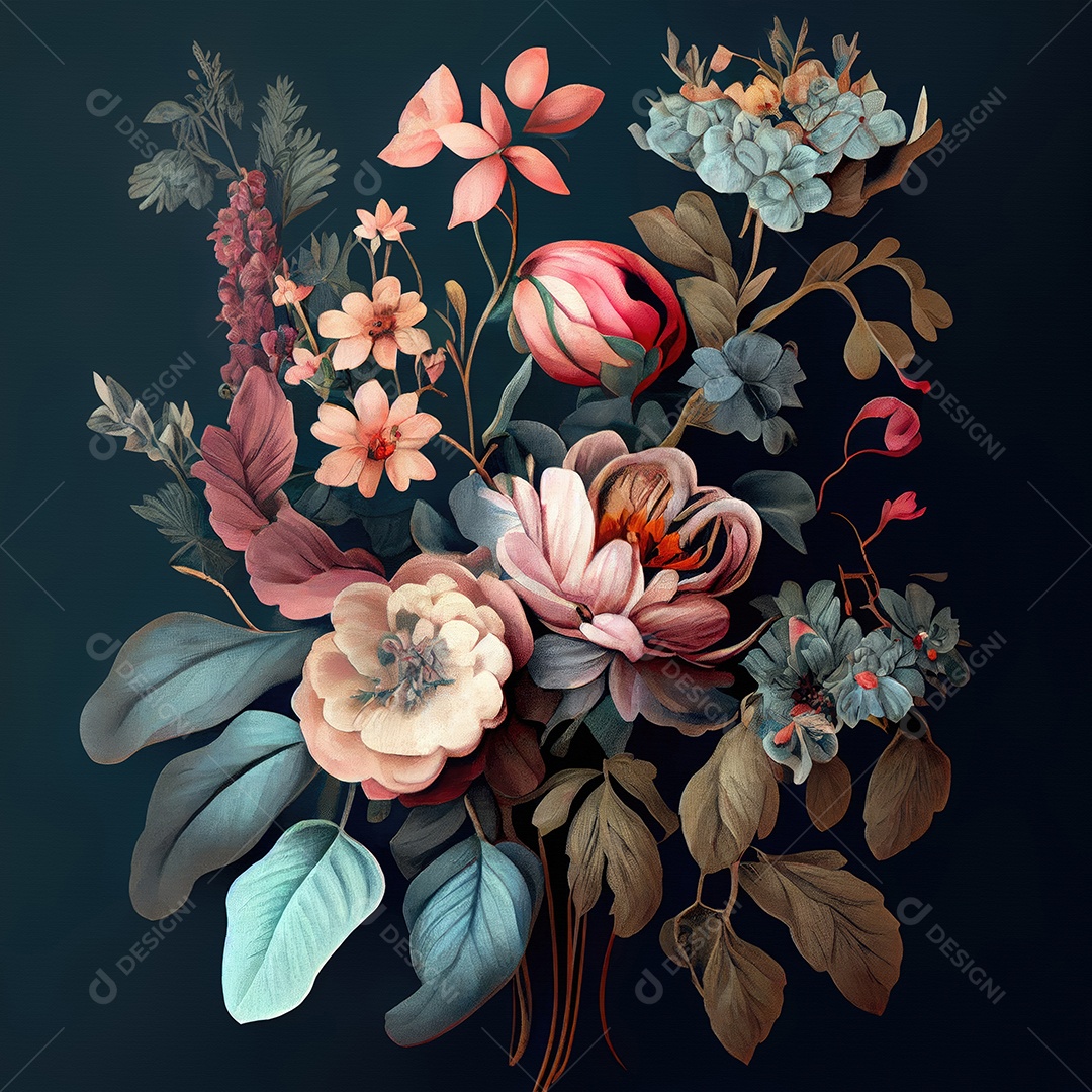 Papel de parede vintage com flores coloridas