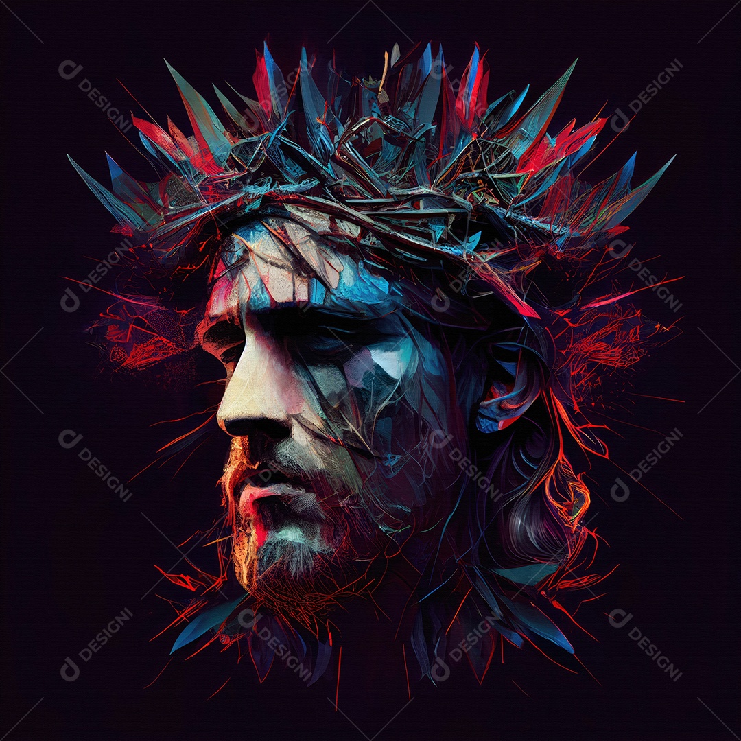 Retrato colorido de Jesus Cristo usando uma coroa de espinhos