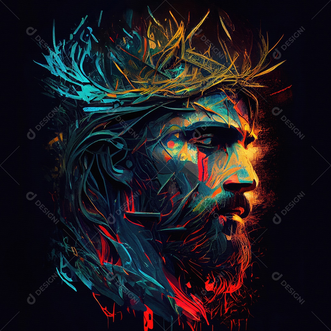 Retrato colorido de Jesus Cristo usando uma coroa de espinhos