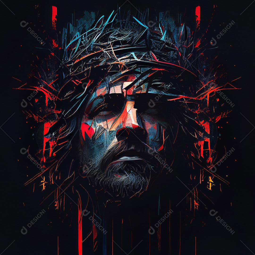 Retrato colorido de Jesus Cristo usando uma coroa de espinhos
